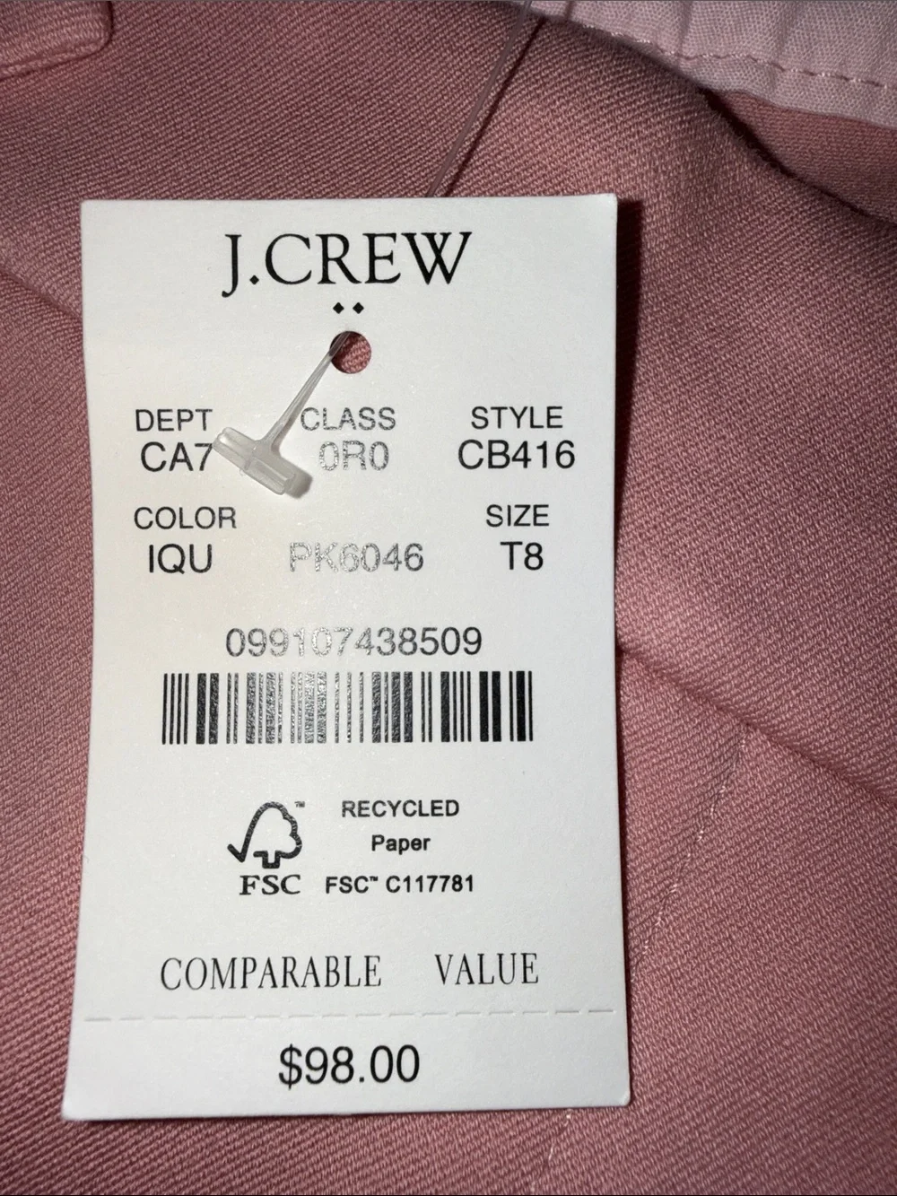 J. Crew Light Pink Straight-Leg Trousers with Gold Buttons